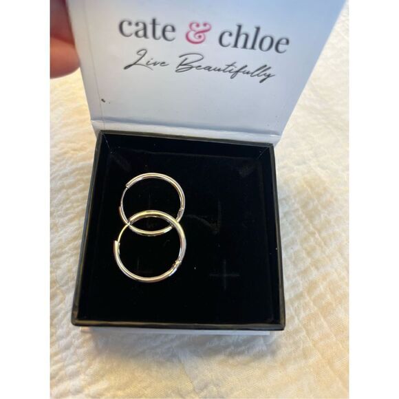 New Cate & Chloe Bianca 18k White Gold Plated Silver Hoop Earrings with Simulate - Picture 6 of 8